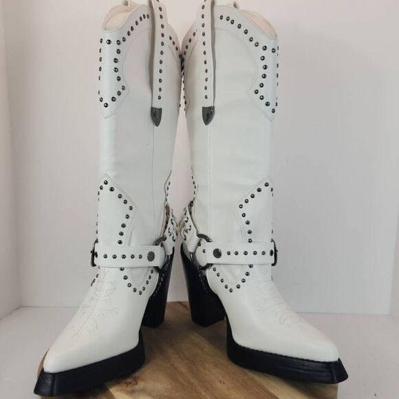 Dolls Kill Widow Harness Cowboy Boots Women's Size 9 M White - Picture 8 of 11